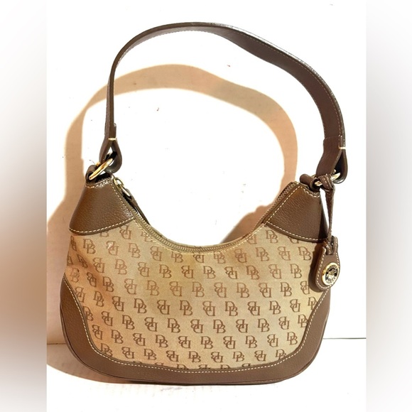 Dooney & Bourke DB signature print canvas Tan and Brown shoulder Women's Bag - Picture 1 of 9